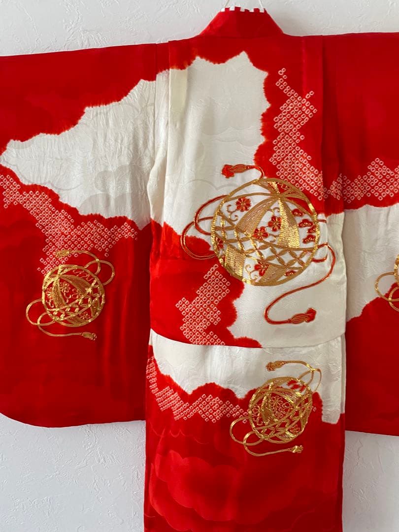 七五三　3歳　正絹お着物セット　髪飾り付き