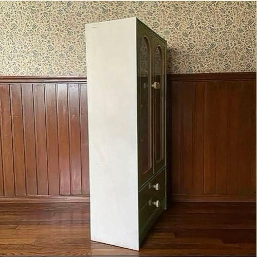 昭和レトロポップ　食器棚　飾り棚　本棚　アーチ窓　アンティーク　グリーン　緑