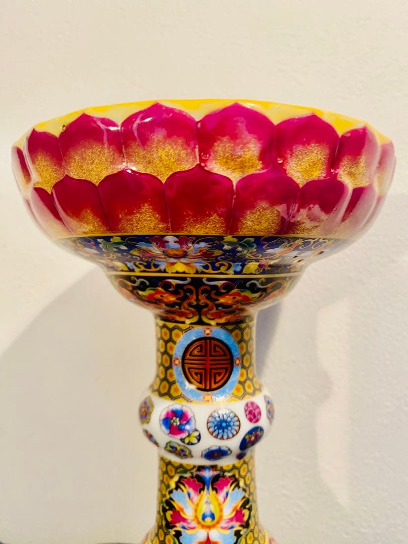 清雍正御製洋彩盘口瓶、禮器、サイズ高さ約25cm口約13cm