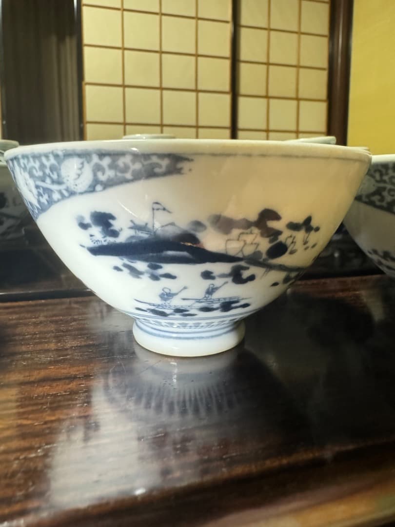 古伊万里 伊万里焼　染付総模様蓋付碗　19客　　江戸後期