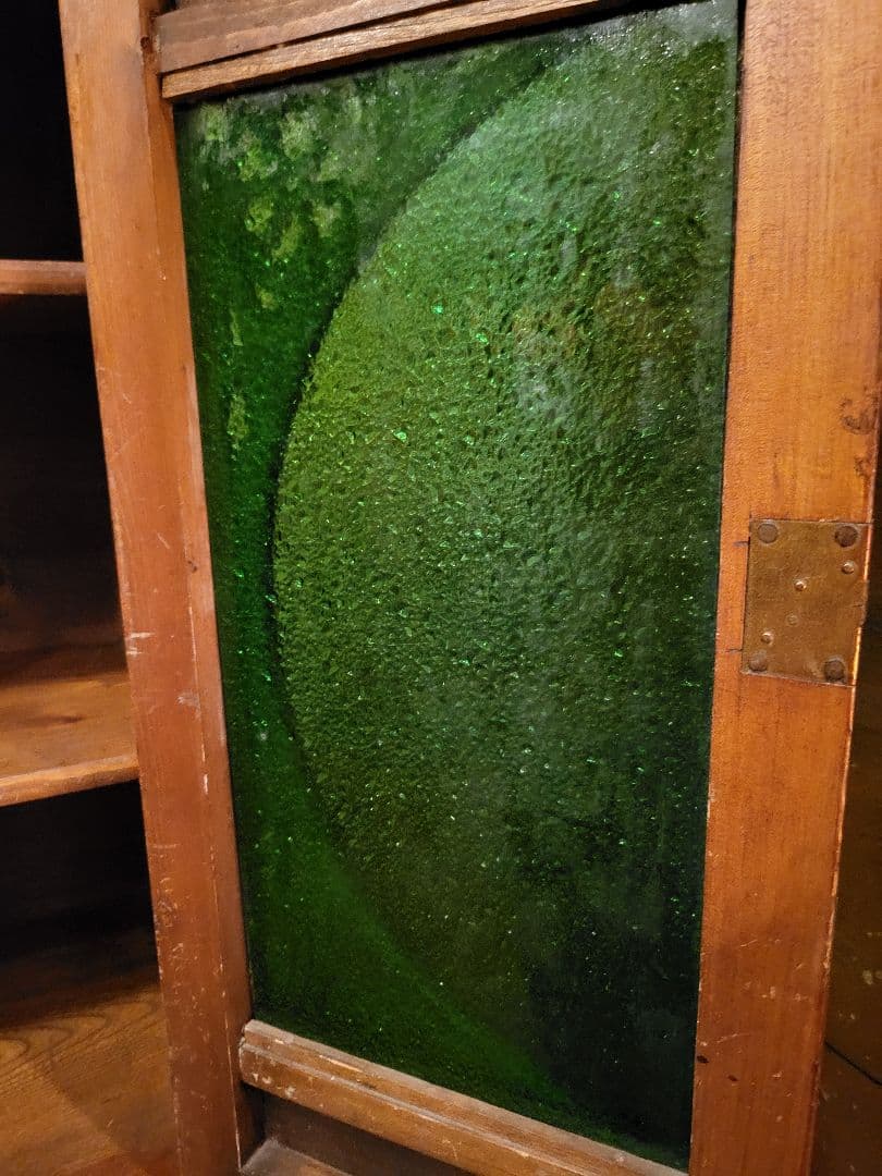 緑 ダイヤガラス　透かし彫り　本棚　本箱　キャビネット　大正ロマン　アンティーク
