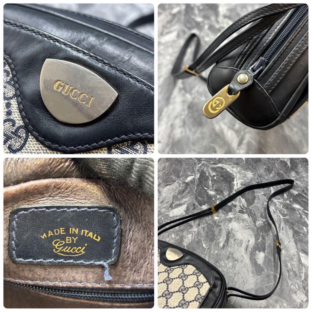 ✨美品✨GUCCI GG ショルダーバッグ ネイビー ベージュ ロゴ 金具