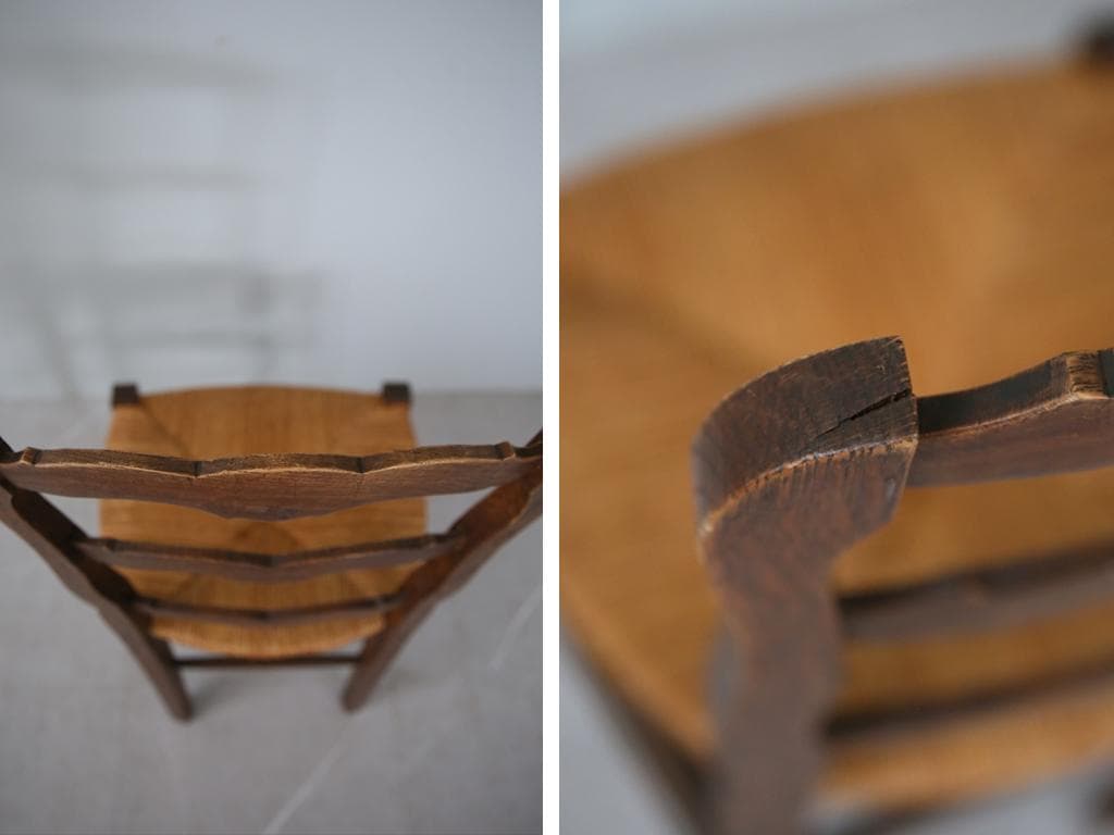 フランスアンティーク猫脚ダイニングチェア/イス/ラッシュシート(90-9-1)