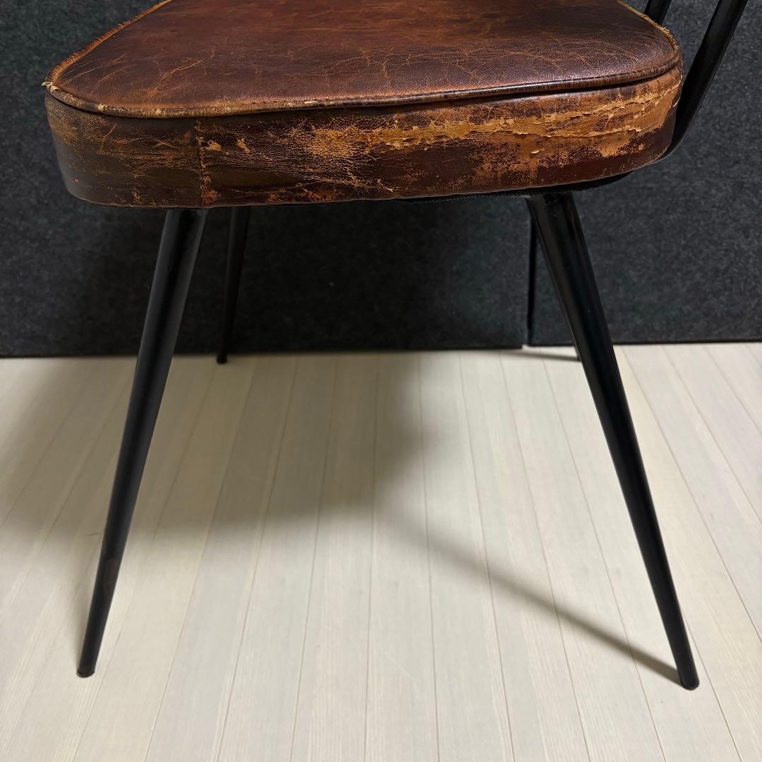 ヴィンテージ　革　レザー　ダイニングチェア　アイアン　スツール　本革　椅子