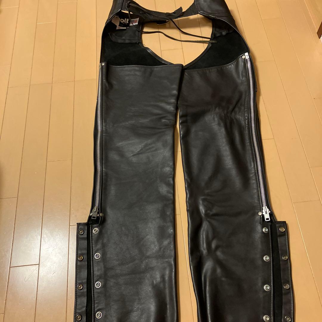 ブラックレザー チャップス　Schott オープンフロント　USA Sサイズ