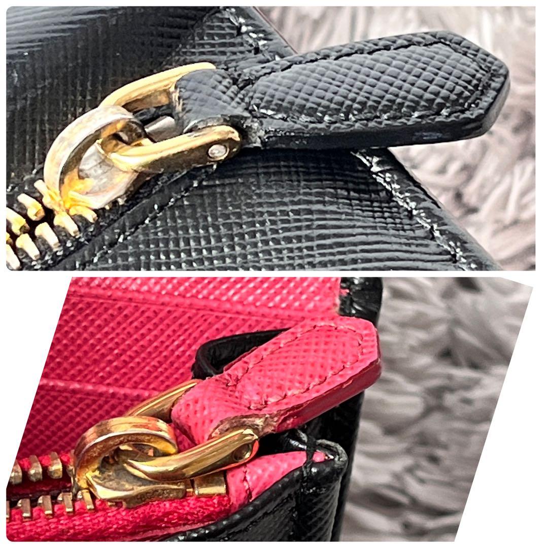 PRADA✨バイカラー　サフィアーノ　長財布　カードケース　ブラック
