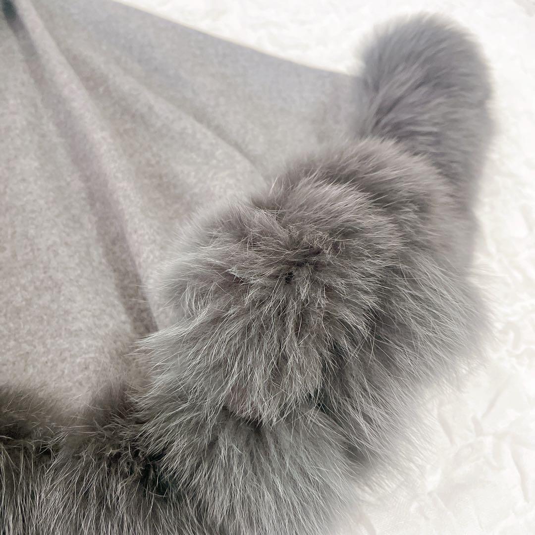 SAGA FURS ポンチョ カシミヤ100％ ブルーフォックス ラビット 毛皮