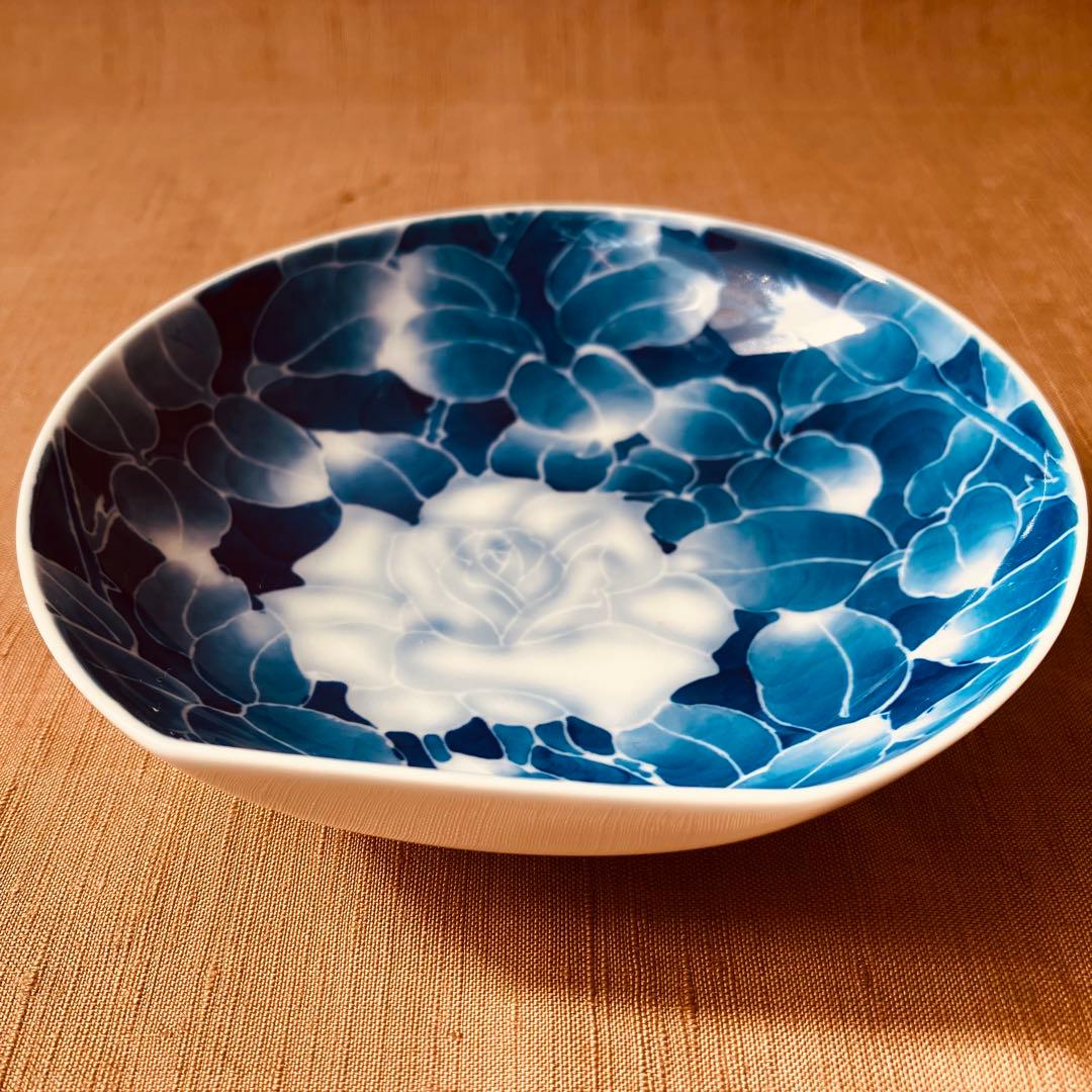 (希少) 深川製磁　古代バラ　半月皿　小皿　2枚　古代薔薇　手書き　有田焼