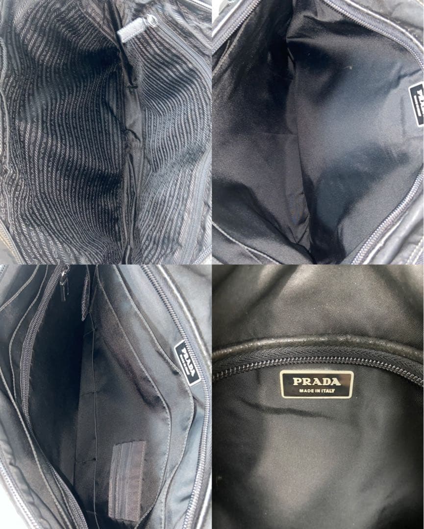 PRADA ビジネスバッグ　三角ロゴプレート　ナイロン　レザー　ブラック