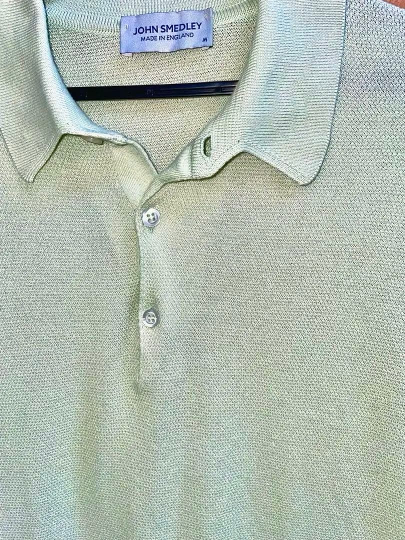 【美品】ジョンスメドレー　コットンピケ　ポロシャツ　M バドグリーン　タグ付き