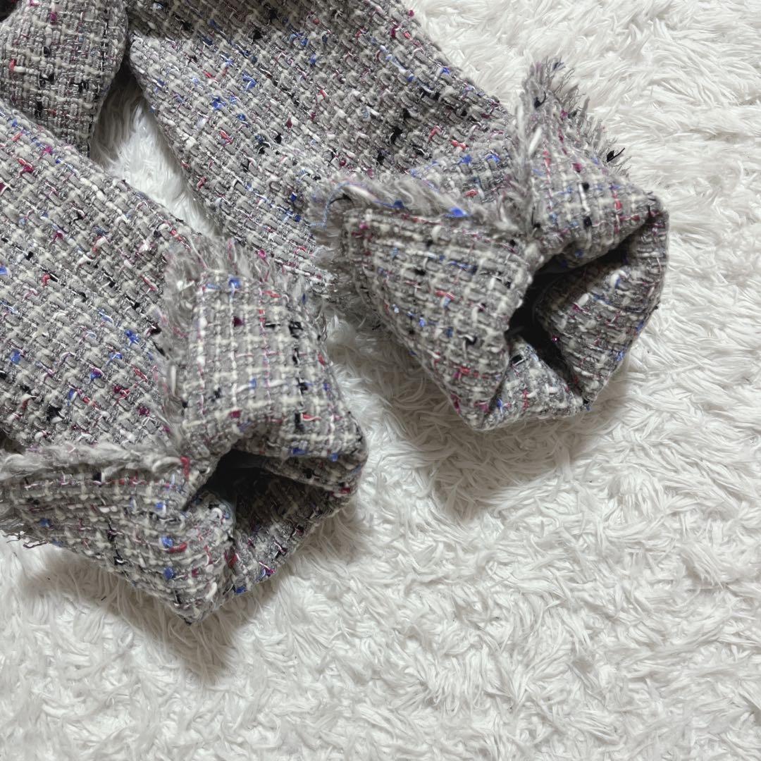 極美品✨Theory ノーカラージャケット　ミックスツイード　フリンジ　2