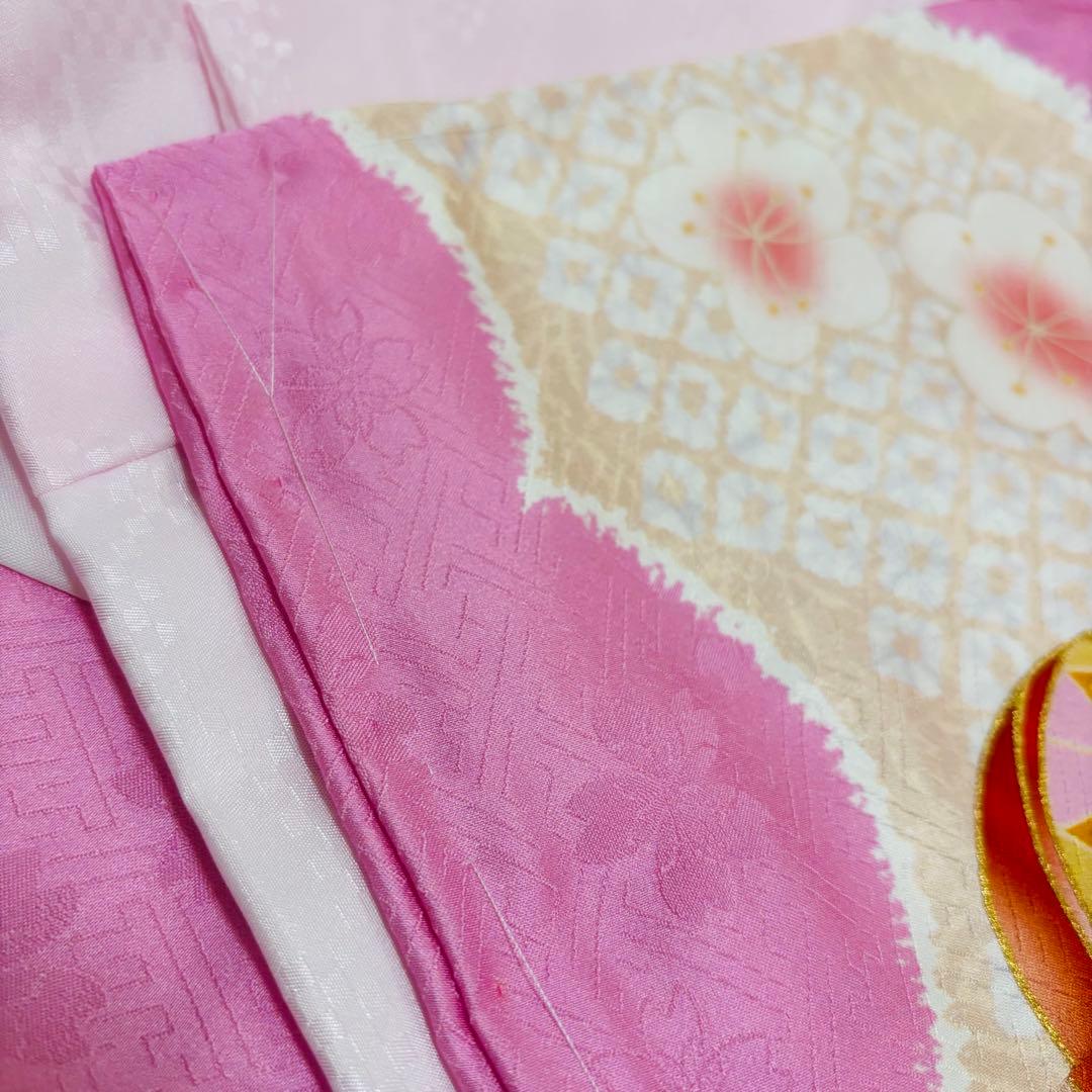 【新品】日本製 豪華大鞠刺繍入/お宮参り 祝着 産着 女の子 /襦袢付 ピンク