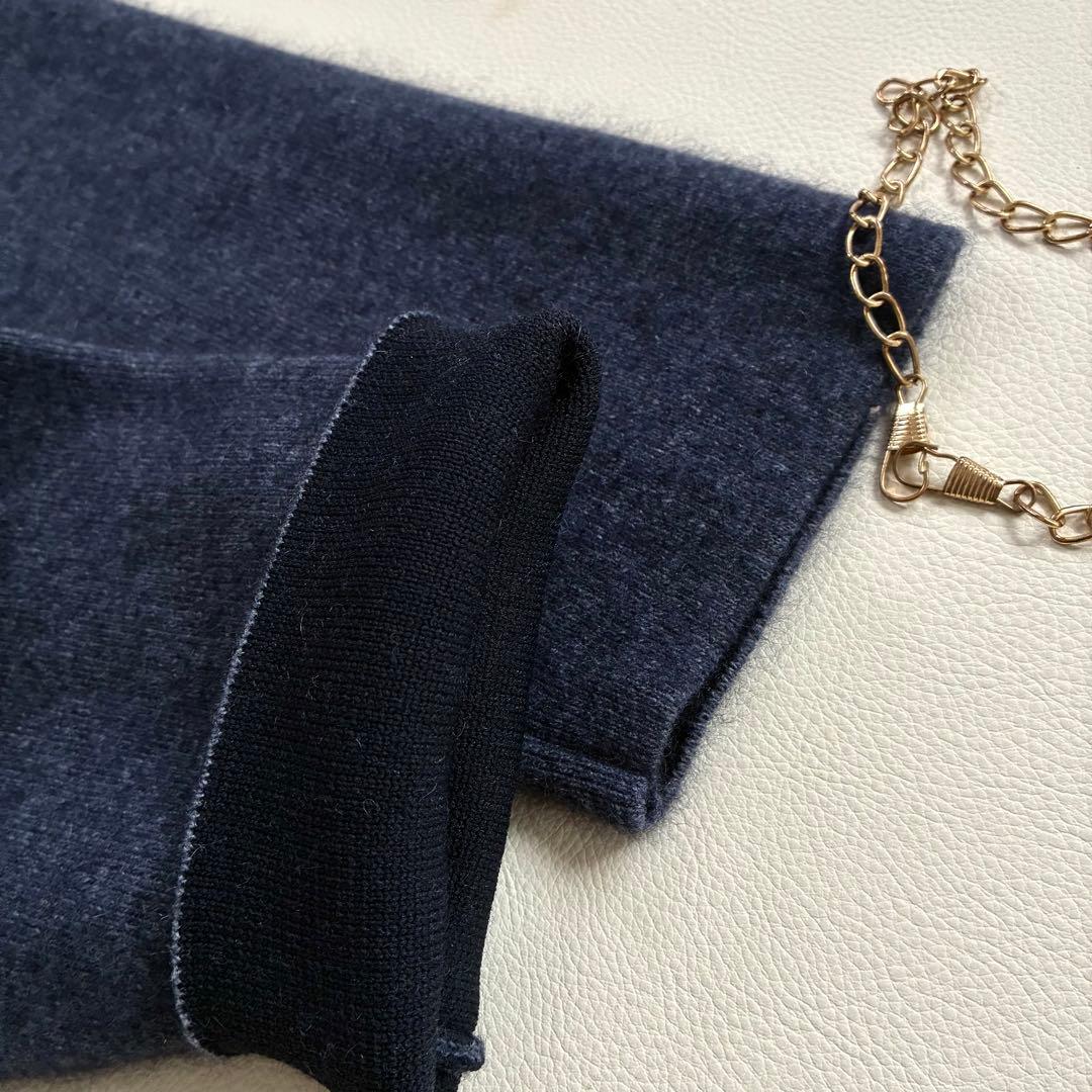 ◆未使用級◆ビアズリー◆洗えるノーカラーウールニットコート◆ネイビー◆ラクーン