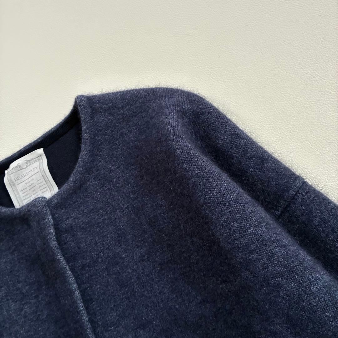 ◆未使用級◆ビアズリー◆洗えるノーカラーウールニットコート◆ネイビー◆ラクーン