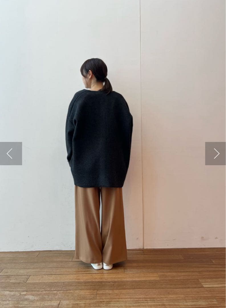 ◆未使用級◆ビアズリー◆洗えるノーカラーウールニットコート◆ネイビー◆ラクーン