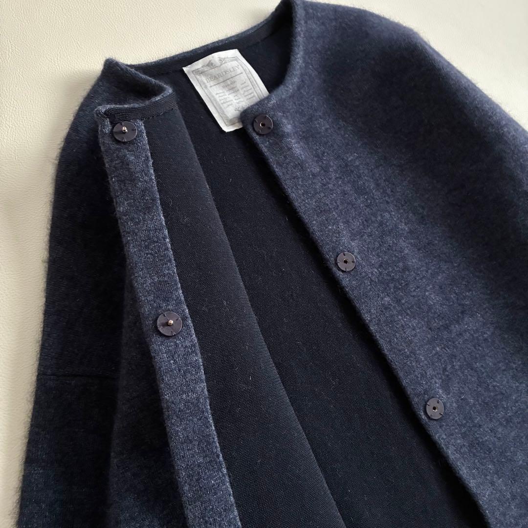 ◆未使用級◆ビアズリー◆洗えるノーカラーウールニットコート◆ネイビー◆ラクーン