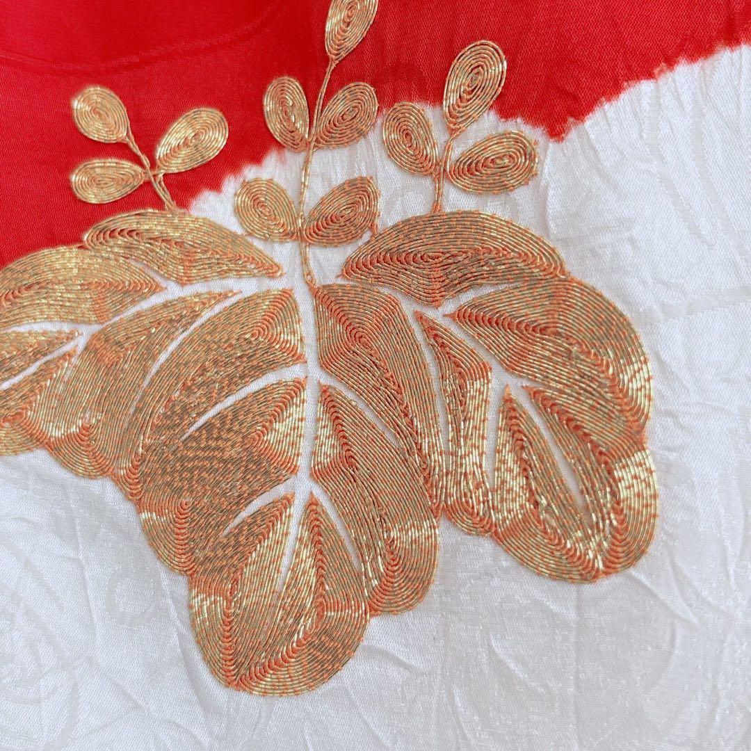 フルセット　七五三３歳女の子　きもの　しぼり被布　赤金刺繍　産着リメイク7046