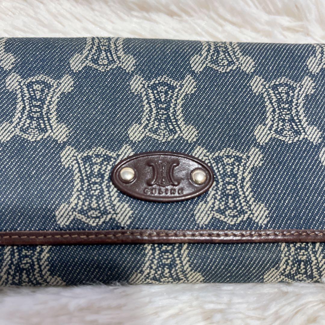 セリーヌ パリマカダム デニム ロゴ入り 長財布 インディゴカラー 総柄