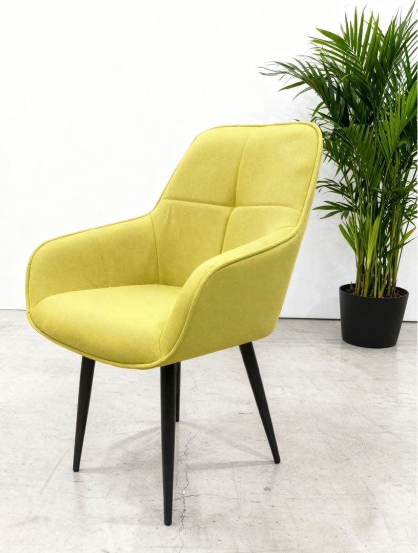 ダイニングチェアイエロー4脚セット布張り北欧風デザインファブリック製9234GN