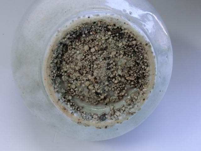 壷■古い李朝染付口広丸壺 砂高台 唐草紋 砂高台 直し有 花器 時代物 骨董品■