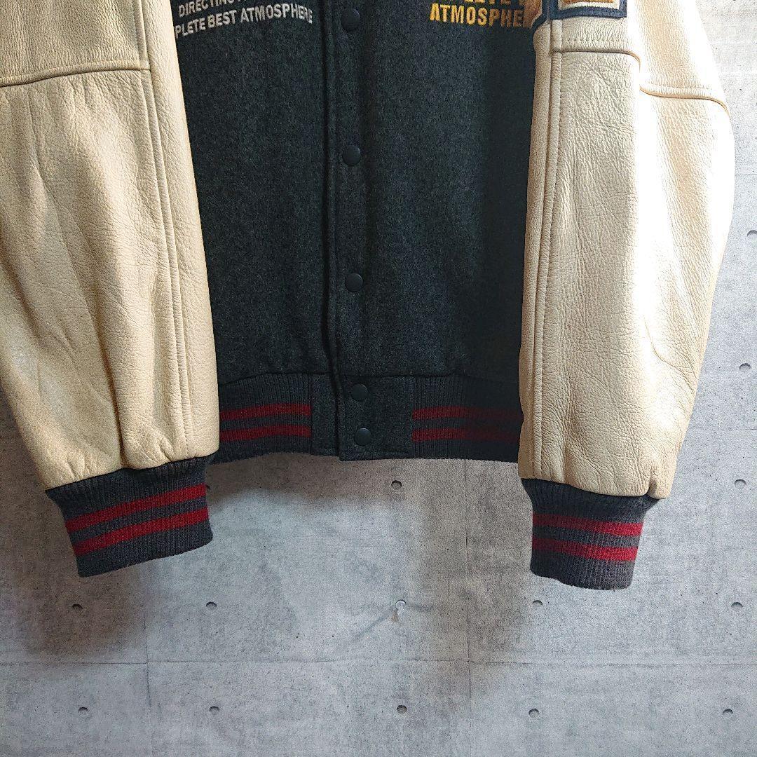 スミスアメリカン★パイルロゴ アームレザー スタジャン 灰 ベージュ L相当