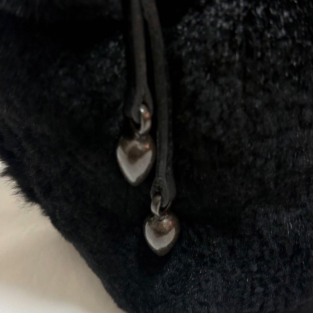 希少 ロンシャン プリアージュ ラビットファー ハンドバッグ 黒色 フランス製