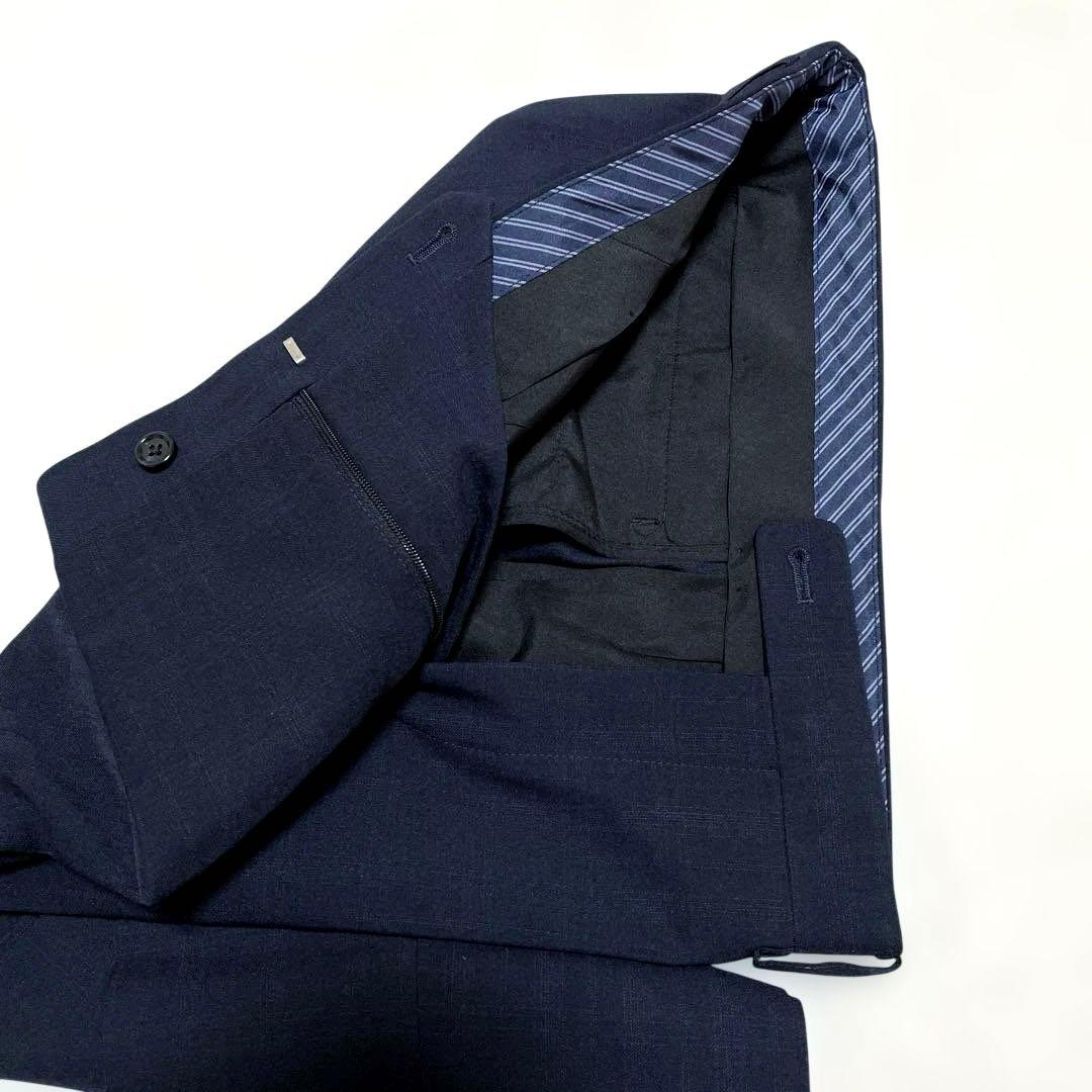 【新品未使用】タカQストレッチスーツダークネイビーチェックAB6