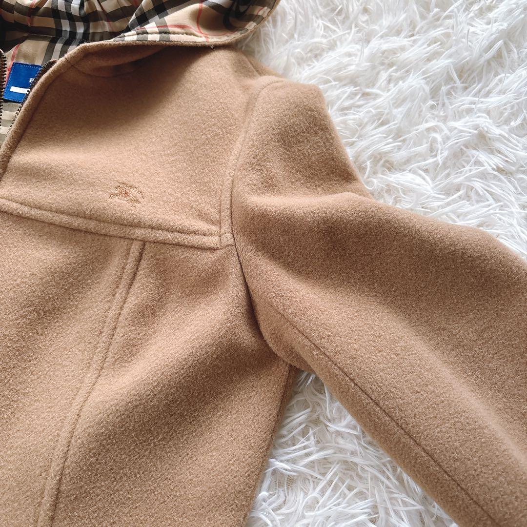 BURBERRY ショートコート アンゴラ混 ノバチェック ホースロゴ フード