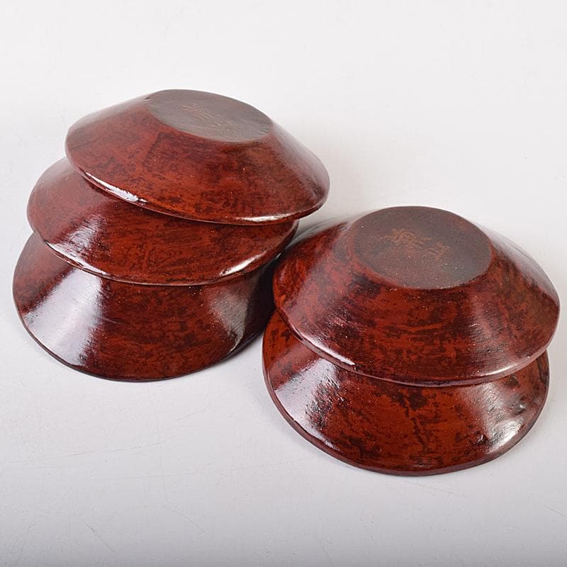 煎茶道具　足助乾漆　高山兼山作　煎茶碗四客　茶托五客　共布共箱　V　R8679