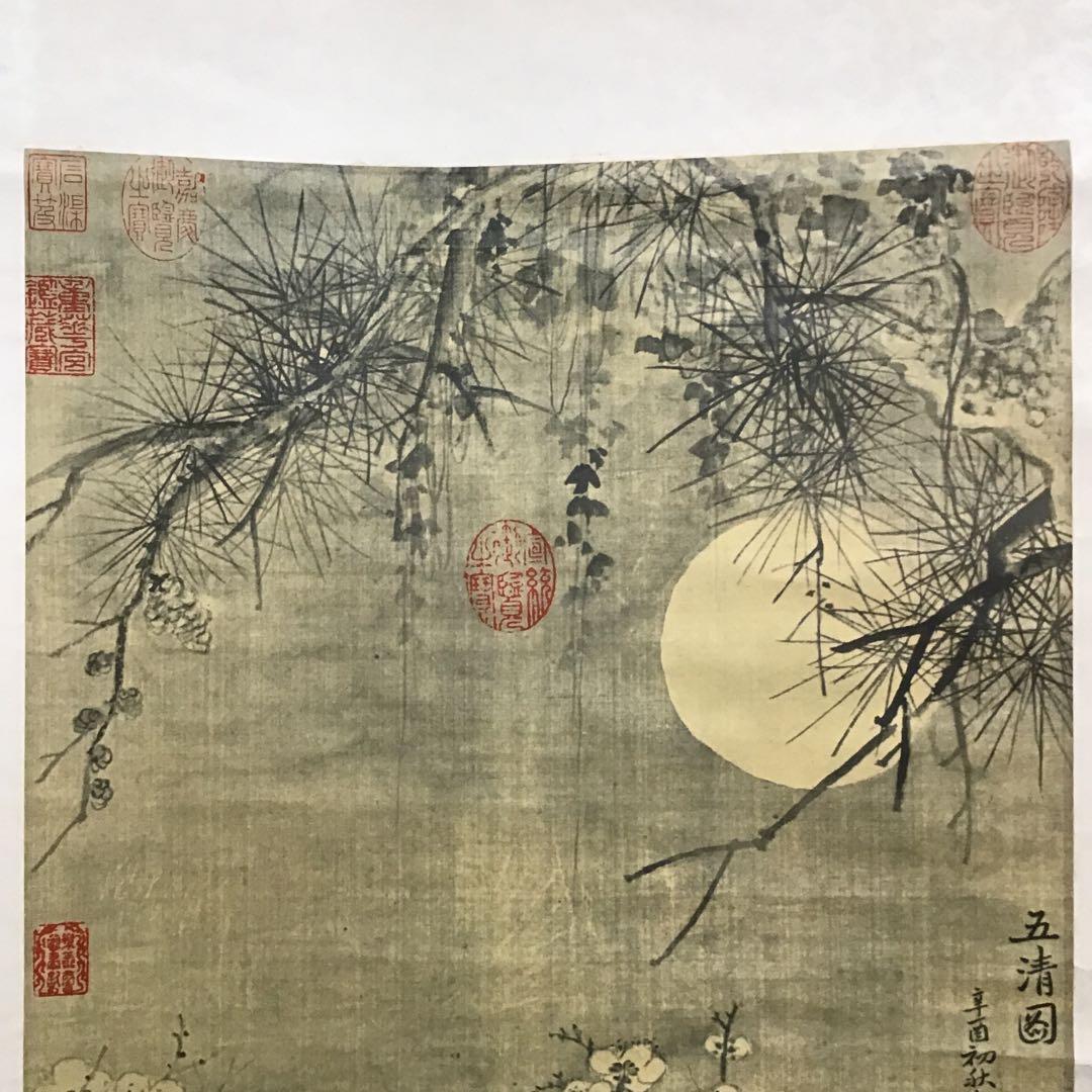 K茶道具　掛軸　「梅花の図」(五清図)印刷？　作者不明　配送用桐箱　S179KJ