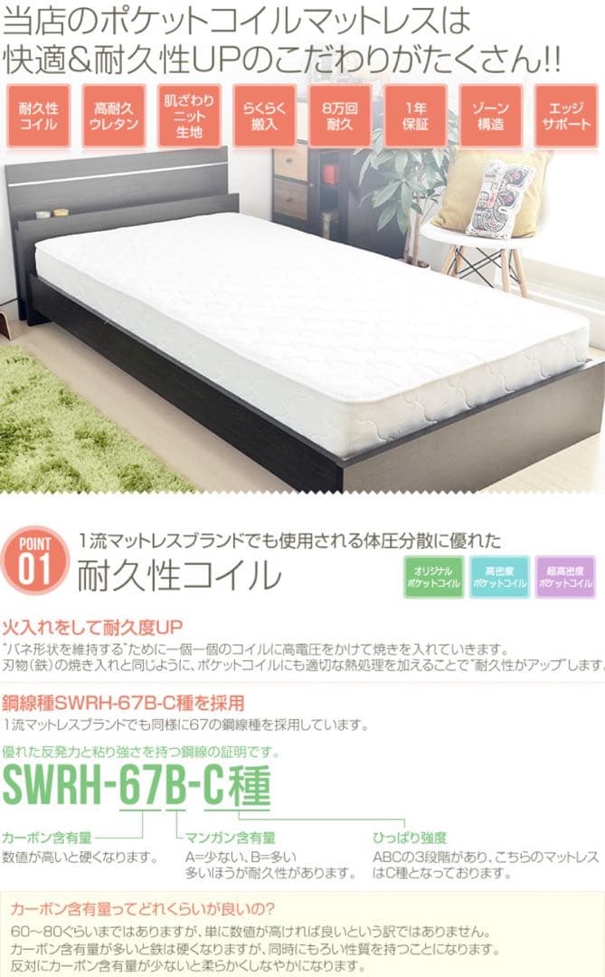 【シングルマットレス付】シングルベッド マットレス付  収納付きベッド 引き出し