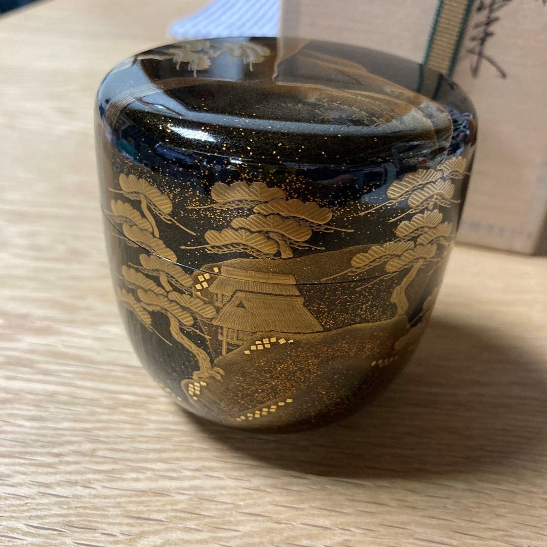 【茶道具】　棗　輪島塗　山水滝蒔絵図　坂一男作　美品