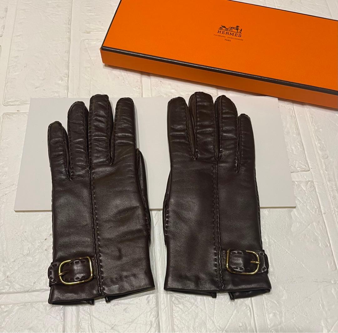 新品タグ付☆エルメス　手袋　グローブ　美品　バックル金具　61/2 ラムレザー