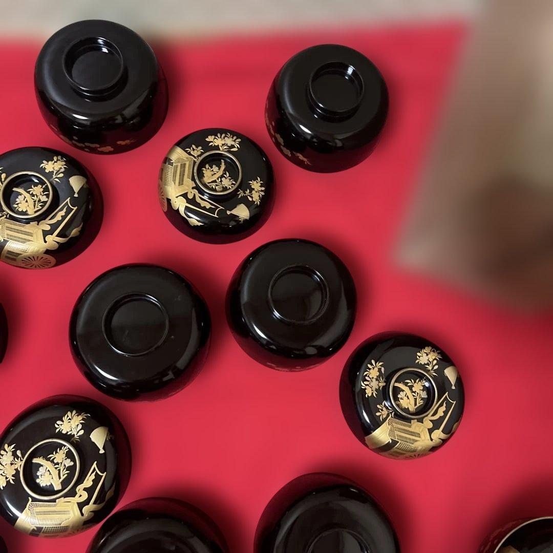 旧家蔵出　輪島塗吸物椀　木製　黒塗金蒔絵　金縁