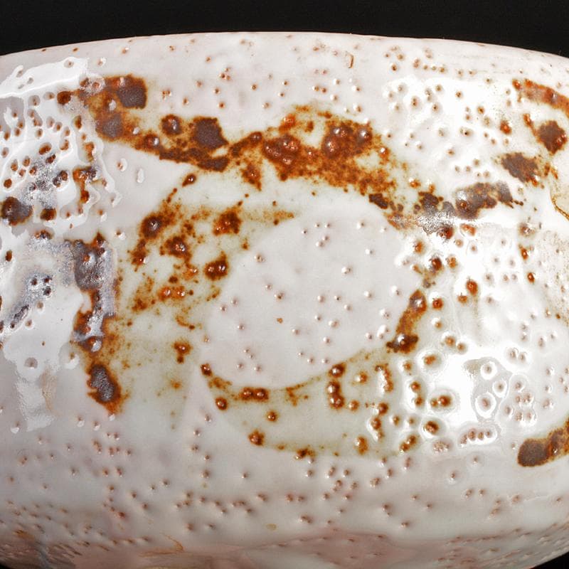 人間国宝　荒川豊蔵作　志野焼　絵志野　茶碗　仕覆付　共箱二重箱　D　R6864