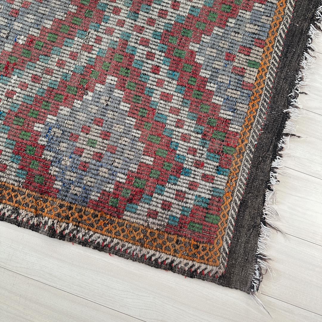 トルコ製ヴィンテージラグ940レア 大判 オールドキリム ジジム ブルー レッド