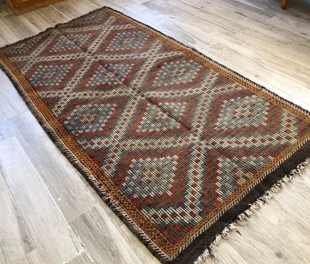 トルコ製ヴィンテージラグ940レア 大判 オールドキリム ジジム ブルー レッド