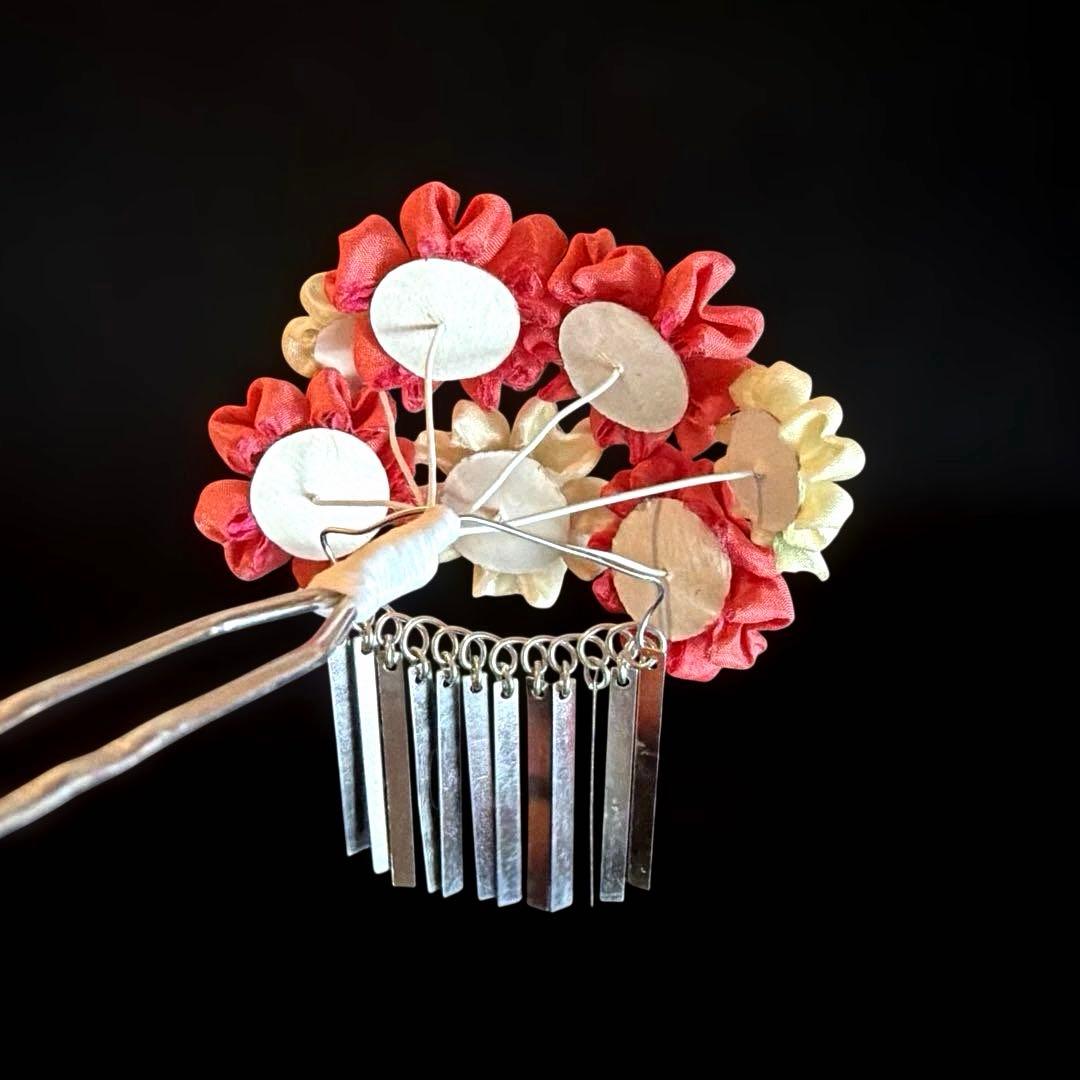 勝山髪飾り 七五三 7歳 (濃いピンク×クリーム色) 蝶