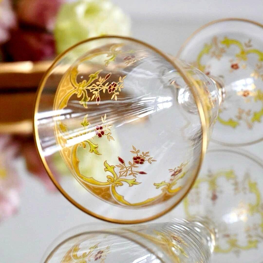 極希少オールドバカラ ボーヴェ ワイングラス★美品BACCARAT金彩エナメル彩