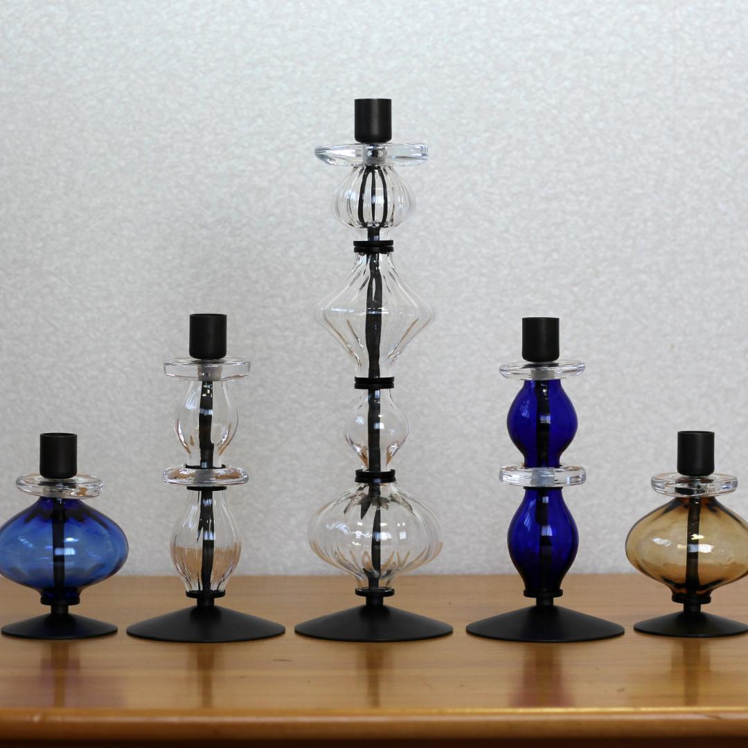 【美品・刻印】エリックホグラン　キャンドルスタンド オニオン型2段　クリア 01