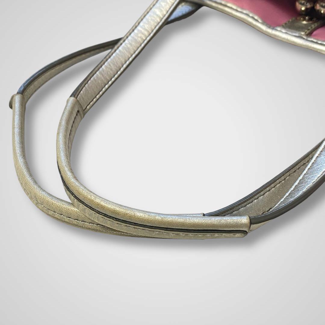 バッグ COACH pink signature kisslock tote bag