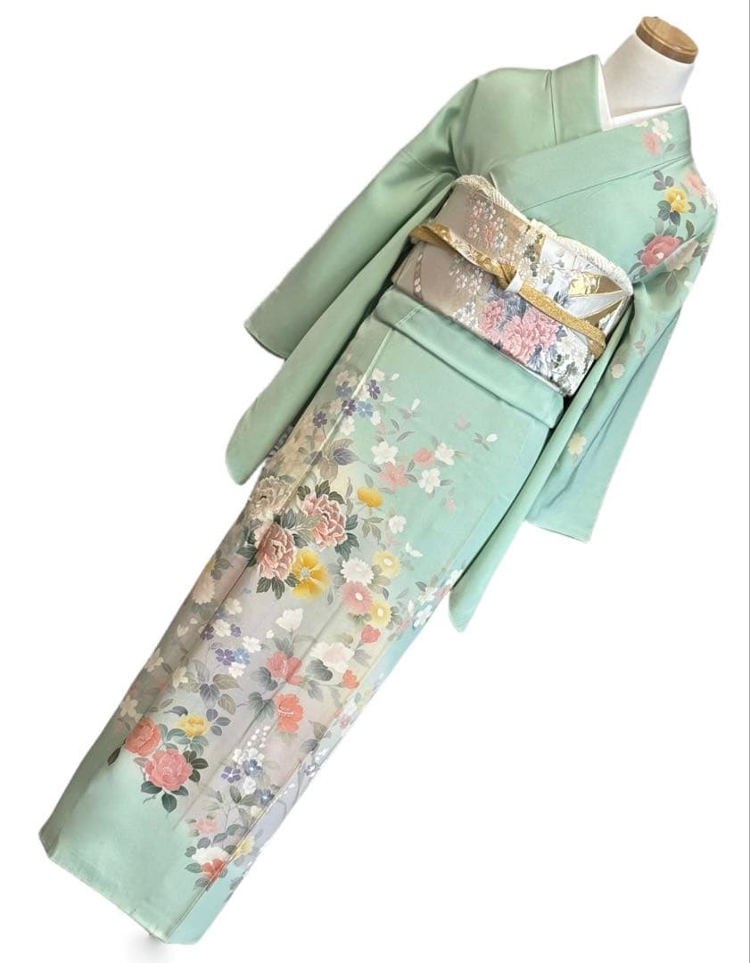 R R R☆◆H-10◆着物 訪問着 フルセット◆暈し染め 刺繍 金彩◇