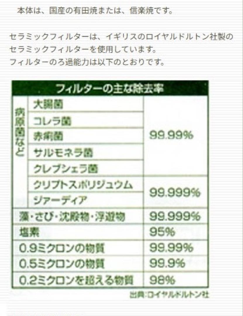 値下げ　完売品　セラミック製陶器浄水器 百年のしずく 青磁笹 3L 未使用品