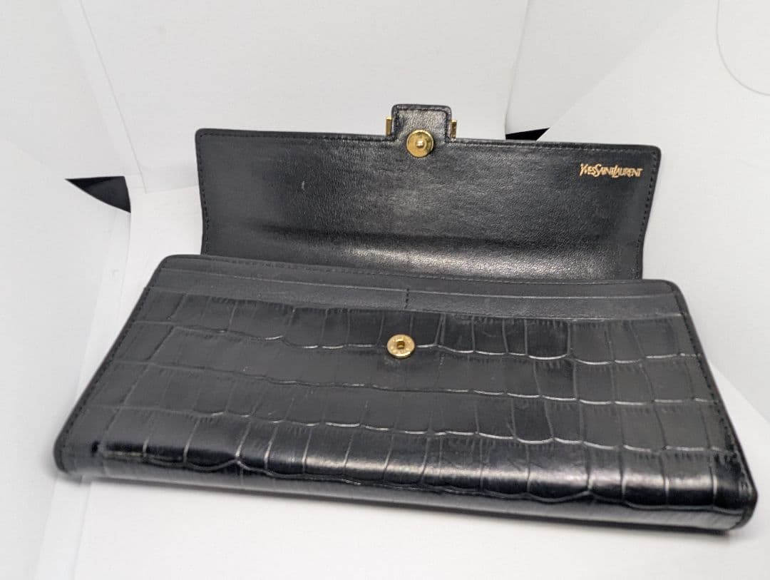 イブサンローラン 長財布 レザー クロコ型押し ブラック　美品