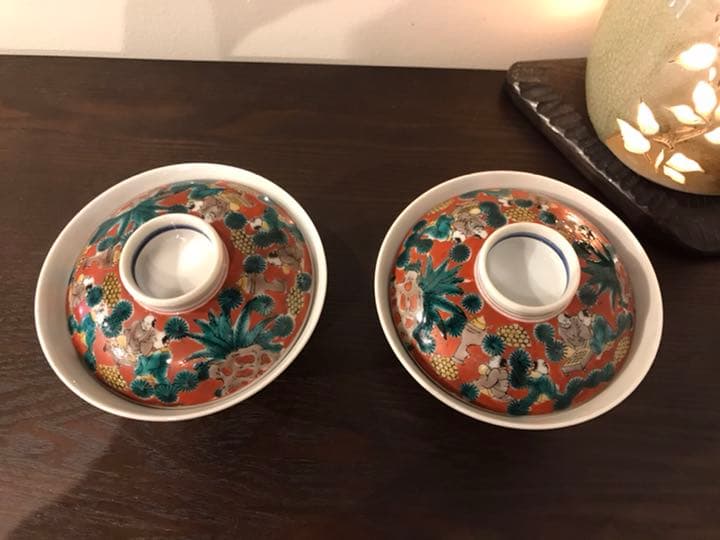 【骨董品】九谷焼　木米　急須1個・蓋付茶碗2個・湯呑茶碗4個