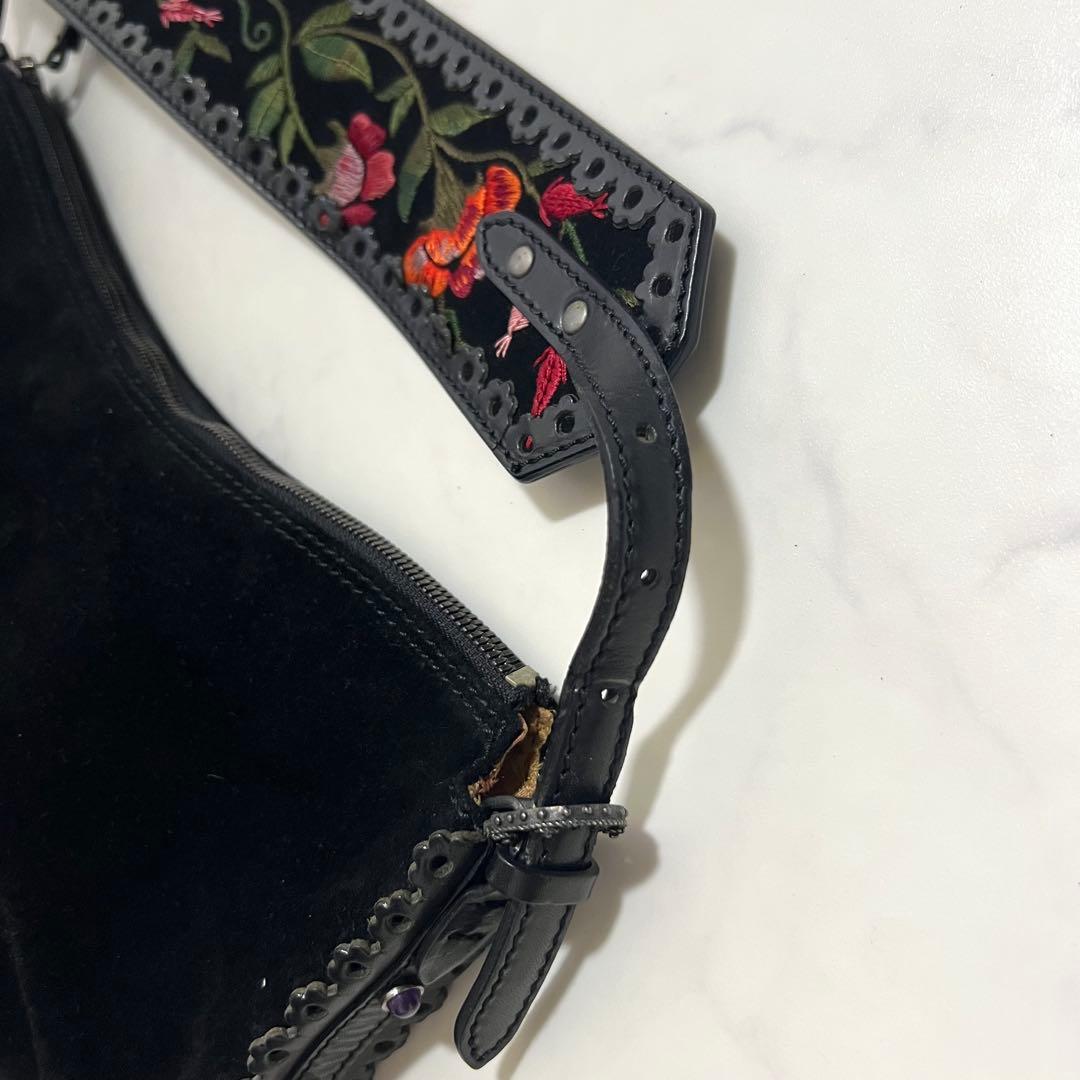 VALENTINO GARAVANI ショルダーバッグ 花柄刺繍 ブラック 袋付