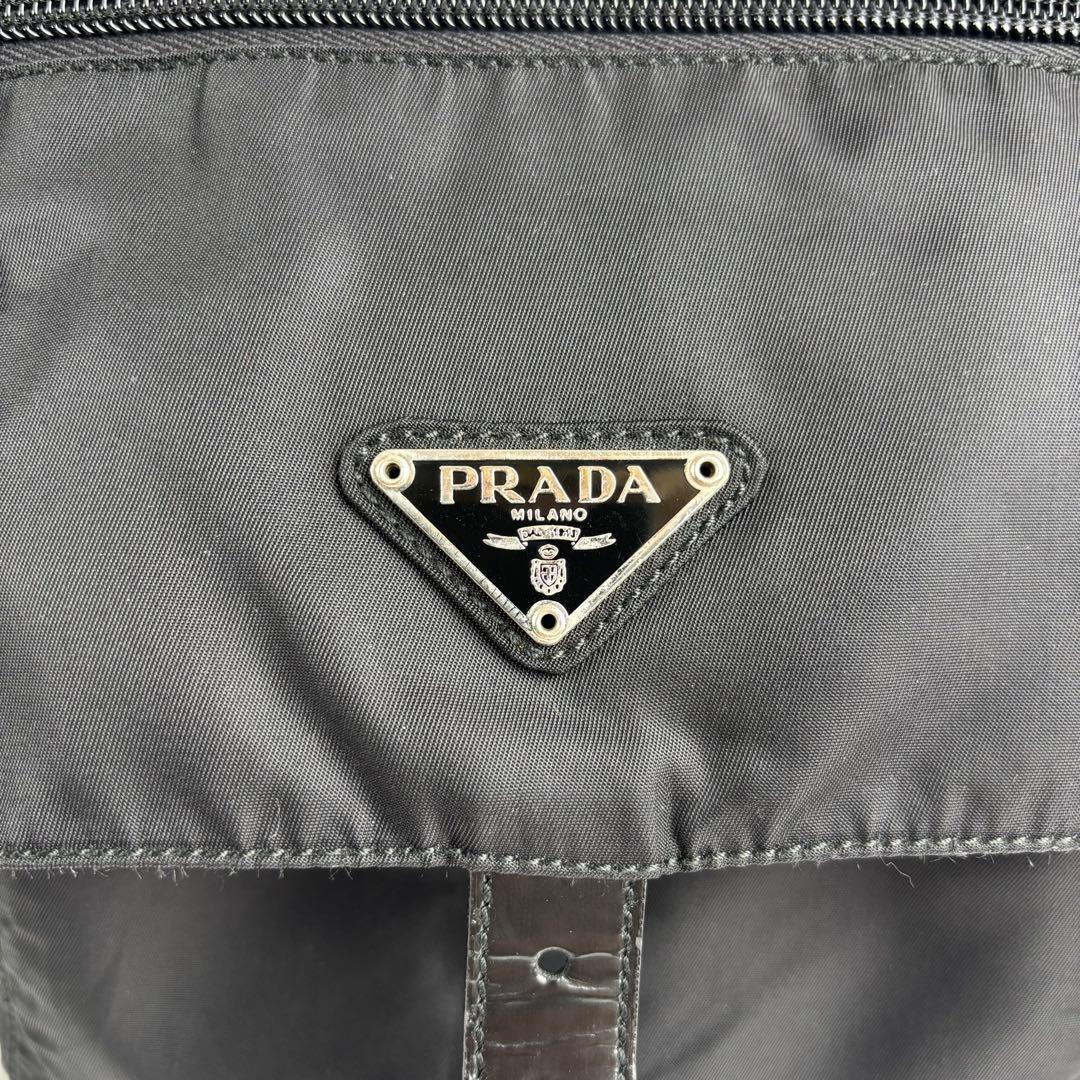 極美品 PRADA プラダ ショルダーバッグ テスートナイロン レザー ブラック