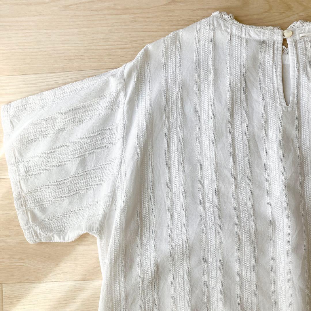 45R インドカラミdeレースTシャツ 半袖 ブラウス 白 45rpm