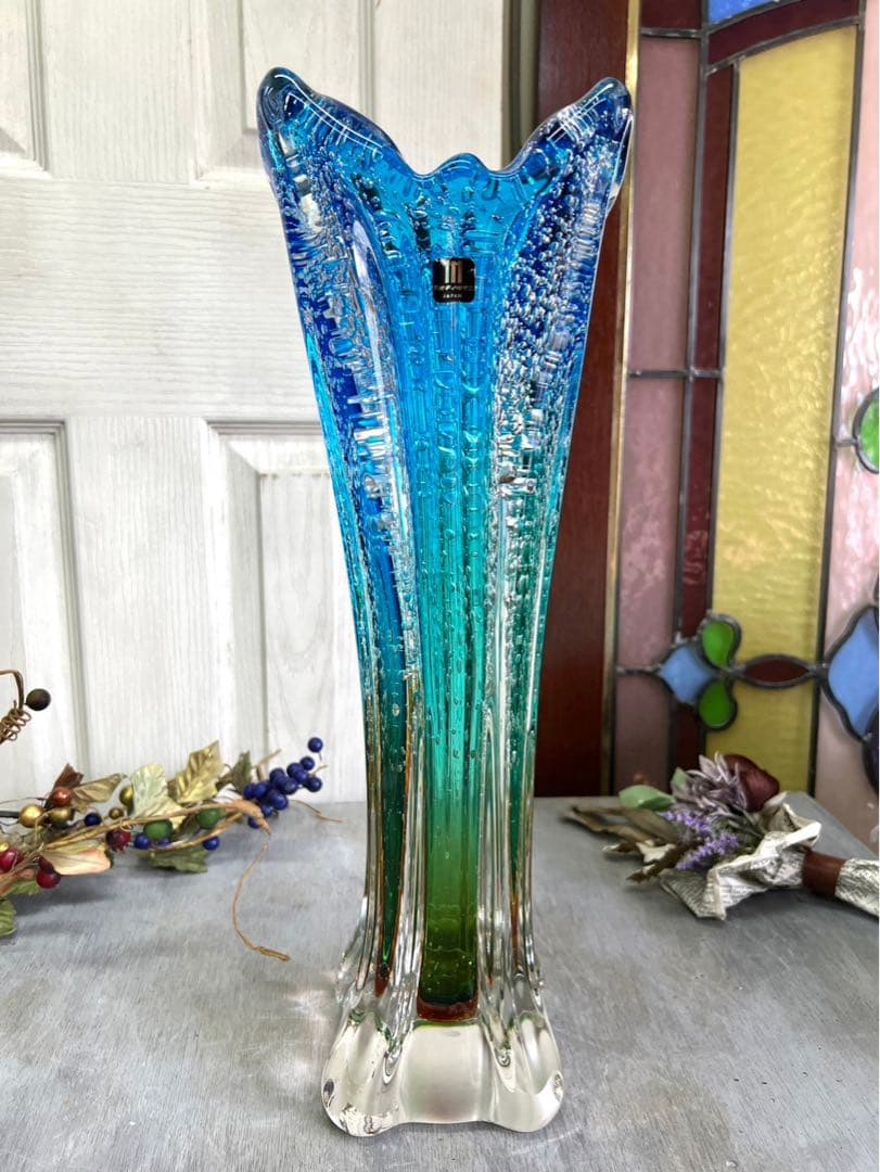 bob＊マルティガラス 花瓶 45cm 重圧 気泡 インテリア 置物