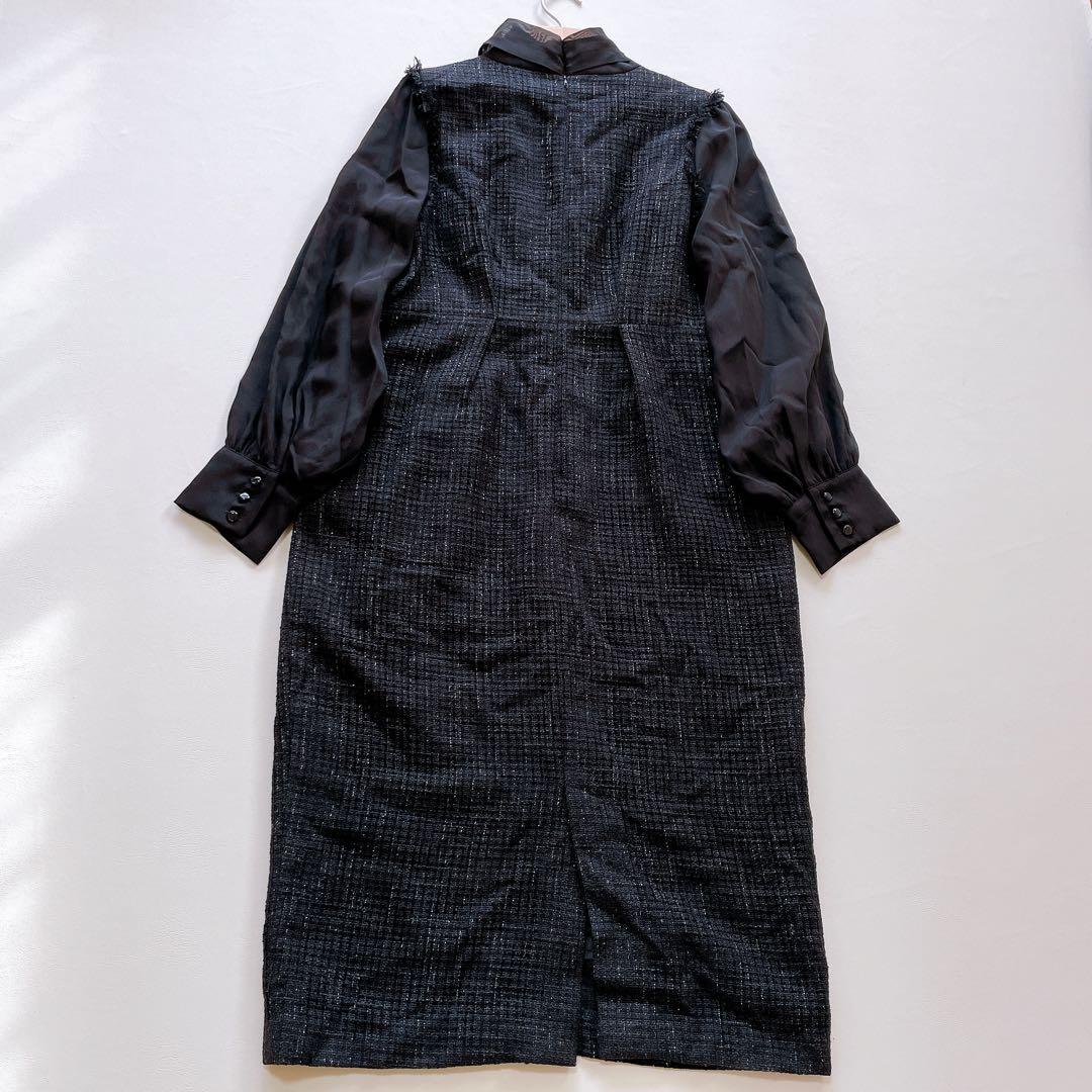 新品 ルイルエブティック ミックスツイードコンビ・ロングナローワンピースドレス